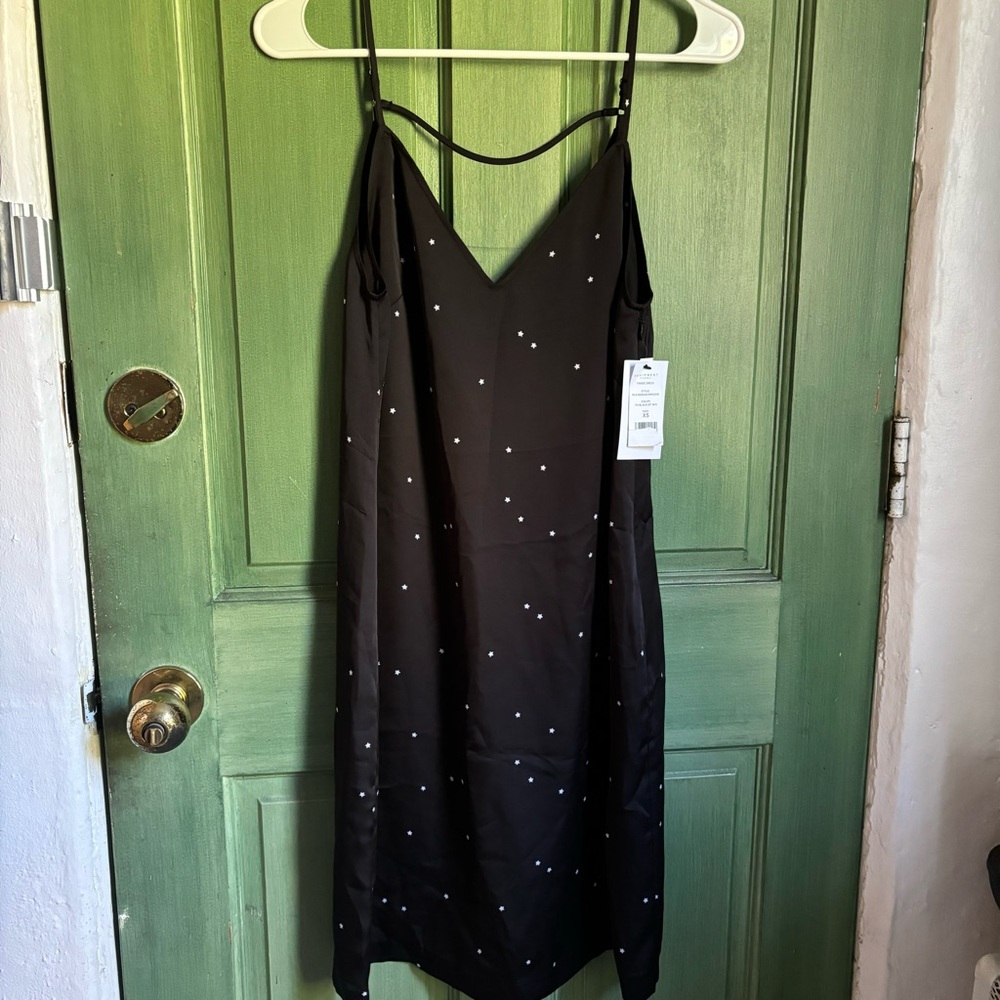 NWT Equipment Black Slip Dress with White Stars